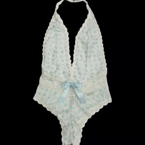 Victoria's Secret Blue & White Lace Sexy Little Things Lingerie Body Suit Small